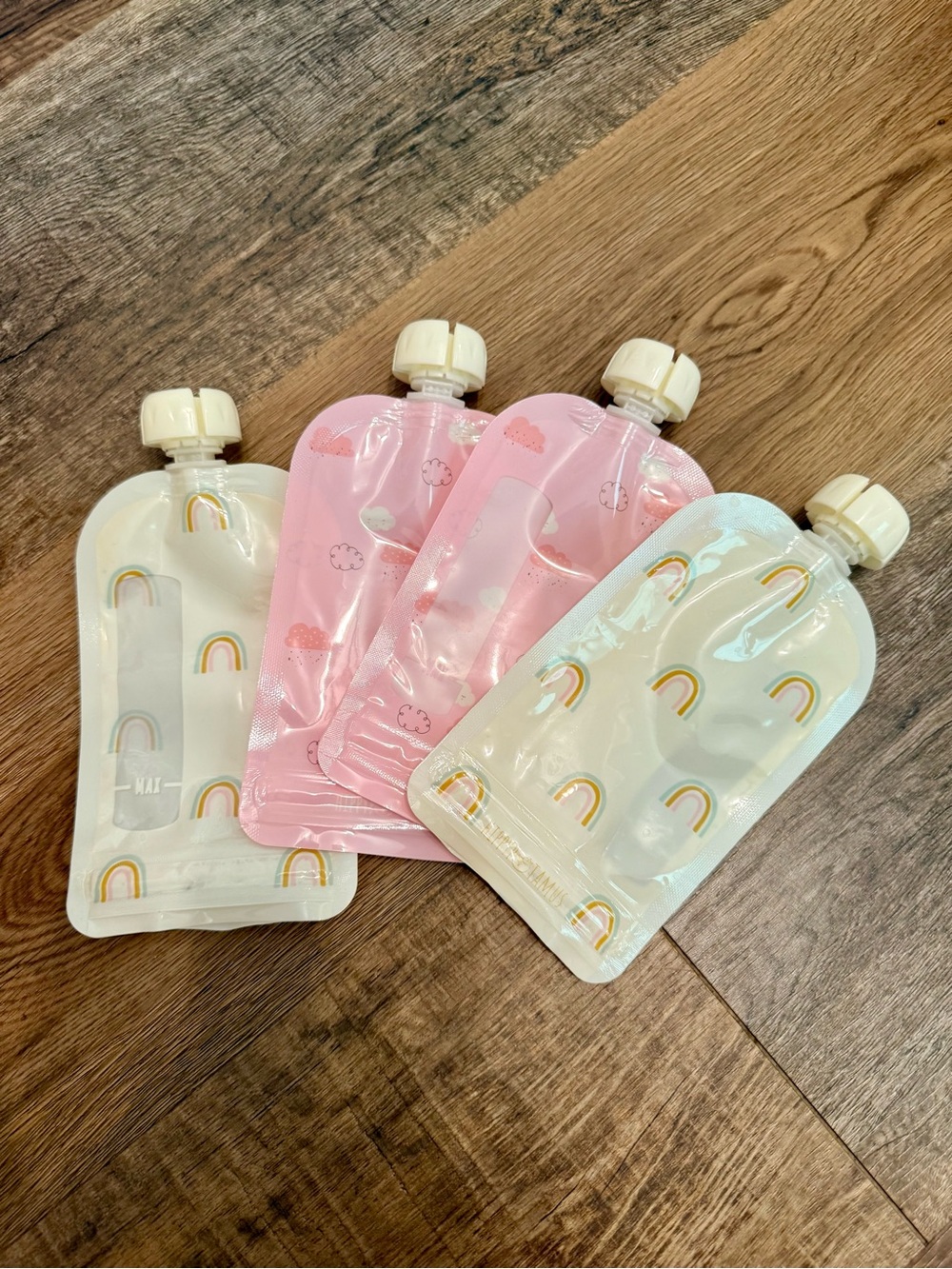 Reusable Kids Food Pouches - Pastel Pink & Cream Rainbow Pack